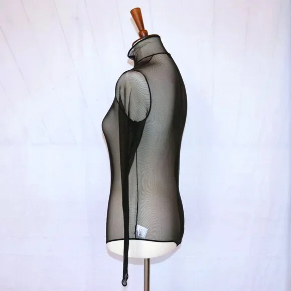 AKRIS Mock-Neck Illusion Sheer See Through Long-Sleeve Mesh Bodysuit - Picture 4 of 12